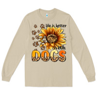Mushroom life is better with dogs sunflower Long Sleeve Tee - MaliasSmallBusiness