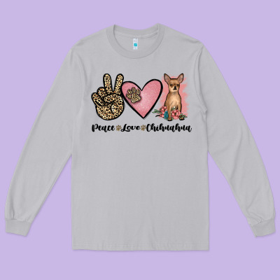 Peace Love Chihuahua Long Sleeve Tee Designed By Jahusdesignshop