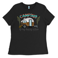 Black camping is my happy place Ladies Tee - CowhideDigitalArt