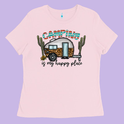 Camping Is My Happy Place Ladies Tee Designed By Cowhidedigitalart