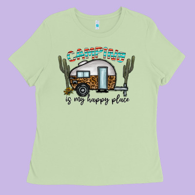 Camping Is My Happy Place Ladies Tee Designed By Cowhidedigitalart