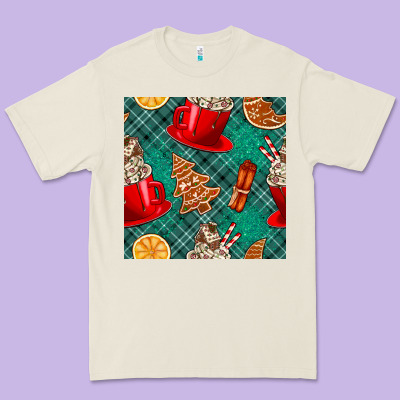 Christmas Hot Chocolate And Cookie Seamless Pattern Premium Tee Designed By Bundleandbundleshop