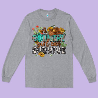 A Country Girl Can Survive Long Sleeve Tee Designed By Maliassmallbusiness
