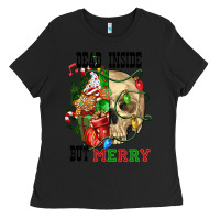 Black Dead İnside But Merry Human Skull Ladies Tee - FaDigitalArtStudio