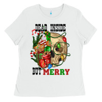 White Dead İnside But Merry Human Skull Ladies Tee - FaDigitalArtStudio