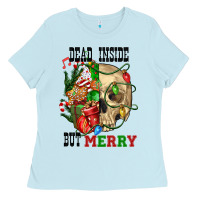 Baby Blue Dead İnside But Merry Human Skull Ladies Tee - FaDigitalArtStudio