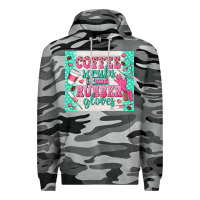 Slate Camo coffee scrubs and rubber gloves Premium Hoodie - TumblerDesignByShophia