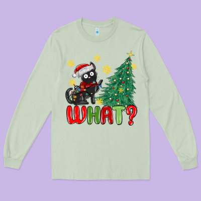 Christmas  Cat  What Long Sleeve Tee Designed By Maliassmallbusiness