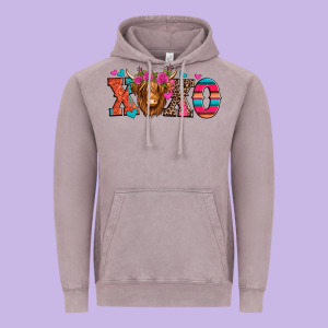 Xoxo Valentine's Day Highland Cow Vintage Hoodie Designed By Jasminsmagicworld