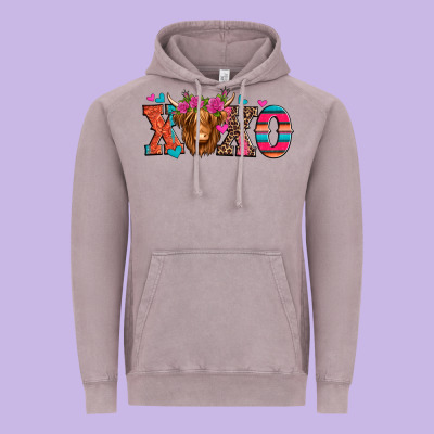 Xoxo Valentine's Day Highland Cow Vintage Hoodie Designed By Jasminsmagicworld