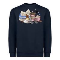 Navy coffee and books Heavyweight Sweatshirt - MaliasSmallBusiness
