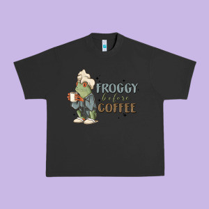 Froggy Before Coffee Urban Heavy Tee Designed By Maliassmallbusiness