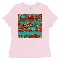 Bubblegum Pink teacher life seamless pattern Ladies Tee - HRA Design Shop