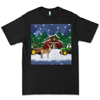 Black christmas town and farm tractor seamless pattern Premium Tee - BundleAndBundleShop