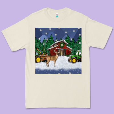 Christmas Town And Farm Tractor Seamless Pattern Premium Tee Designed By Bundleandbundleshop