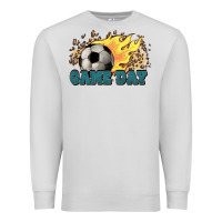 Dove Grey Game day Soccer leopard flames fireball Premium Sweatshirt - HowdyJamesFarm