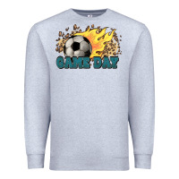 Heather Grey Game day Soccer leopard flames fireball Premium Sweatshirt - HowdyJamesFarm