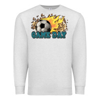 Oatmeal Heather Game day Soccer leopard flames fireball Premium Sweatshirt - HowdyJamesFarm
