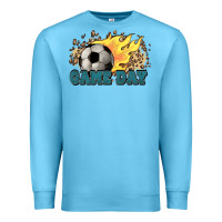 Ocean Blue Game day Soccer leopard flames fireball Premium Sweatshirt - HowdyJamesFarm