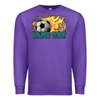 Purple Game day Soccer leopard flames fireball Premium Sweatshirt - HowdyJamesFarm