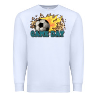 White Game day Soccer leopard flames fireball Premium Sweatshirt - HowdyJamesFarm