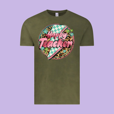 Happy Teacher Lighting Bolt Vintage Tee Designed By Maliassmallbusiness