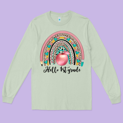 Hello 1 St Grade Long Sleeve Tee Designed By Jahusdesignshop