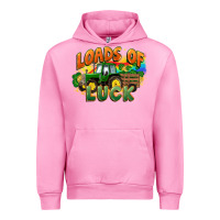 Fuchsia Pink Loads of luck with tractor St. Patricks Day Urban Hoodie - FaDigitalArtStudio