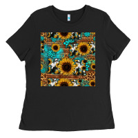Black sunflower cowhide mom seamless pattern Ladies Tee - HRA Design Shop