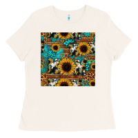 Bone sunflower cowhide mom seamless pattern Ladies Tee - HRA Design Shop