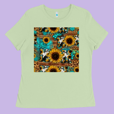 Sunflower Cowhide Mom Seamless Pattern Ladies Tee Designed By Hra Design Shop