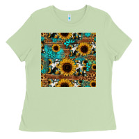 Matcha sunflower cowhide mom seamless pattern Ladies Tee - HRA Design Shop