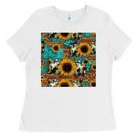 White sunflower cowhide mom seamless pattern Ladies Tee - HRA Design Shop