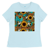 Baby Blue sunflower cowhide mom seamless pattern Ladies Tee - HRA Design Shop
