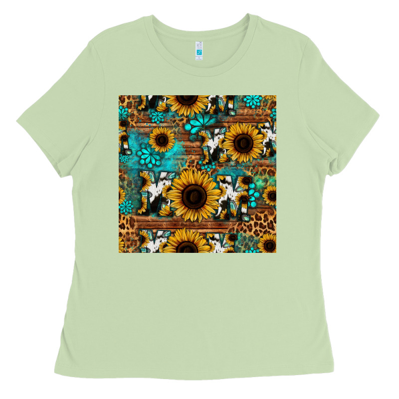 Sunflower Cowhide Mom Seamless Pattern Ladies Tee by HRA Design Shop | Teevron