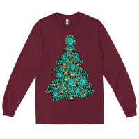 Burgundy christmas tree with gemstones Long Sleeve Tee - MaliasSmallBusiness