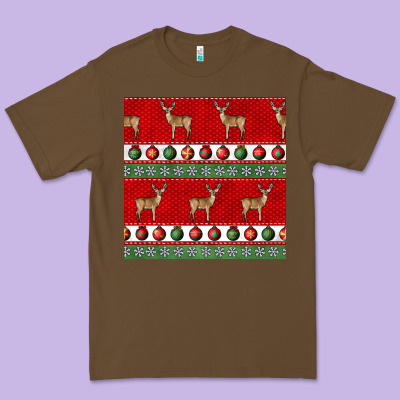 Christmas Deer And Ornaments Seamless Pattern Premium Tee Designed By Bundleandbundleshop