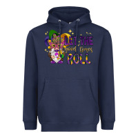 Navy Let the good times roll with gnome Heavyweight Hoodie - HowdyJamesFarm