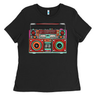 Black Boombox Ladies Tee - FaDigitalArtStudio