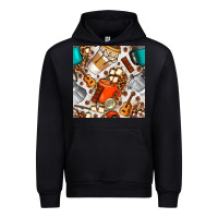 Black camping coffee cups marshmallow and moka pot with leopard seamless pat Urban Hoodie - BundleAndBundleShop