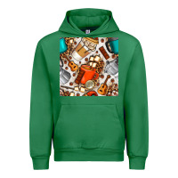 Emerald camping coffee cups marshmallow and moka pot with leopard seamless pat Urban Hoodie - BundleAndBundleShop