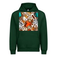 Forest Green camping coffee cups marshmallow and moka pot with leopard seamless pat Urban Hoodie - BundleAndBundleShop