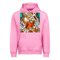 Fuchsia Pink camping coffee cups marshmallow and moka pot with leopard seamless pat Urban Hoodie - BundleAndBundleShop