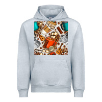Heather Grey camping coffee cups marshmallow and moka pot with leopard seamless pat Urban Hoodie - BundleAndBundleShop