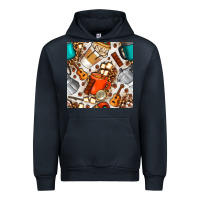 Navy camping coffee cups marshmallow and moka pot with leopard seamless pat Urban Hoodie - BundleAndBundleShop