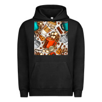 Pigment Black camping coffee cups marshmallow and moka pot with leopard seamless pat Urban Hoodie - BundleAndBundleShop