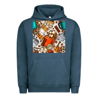 Pigment Midnight Navy camping coffee cups marshmallow and moka pot with leopard seamless pat Urban Hoodie - BundleAndBundleShop