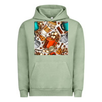 Pigment Oil Green camping coffee cups marshmallow and moka pot with leopard seamless pat Urban Hoodie - BundleAndBundleShop