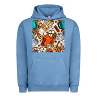 Pigment Pebble Blue camping coffee cups marshmallow and moka pot with leopard seamless pat Urban Hoodie - BundleAndBundleShop
