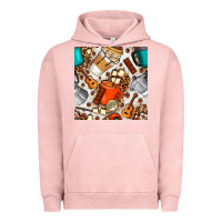 Pigment Salmon camping coffee cups marshmallow and moka pot with leopard seamless pat Urban Hoodie - BundleAndBundleShop